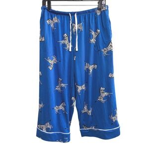 Room Service Pajama Pants Blue Zebra Print Wide Leg Crop M